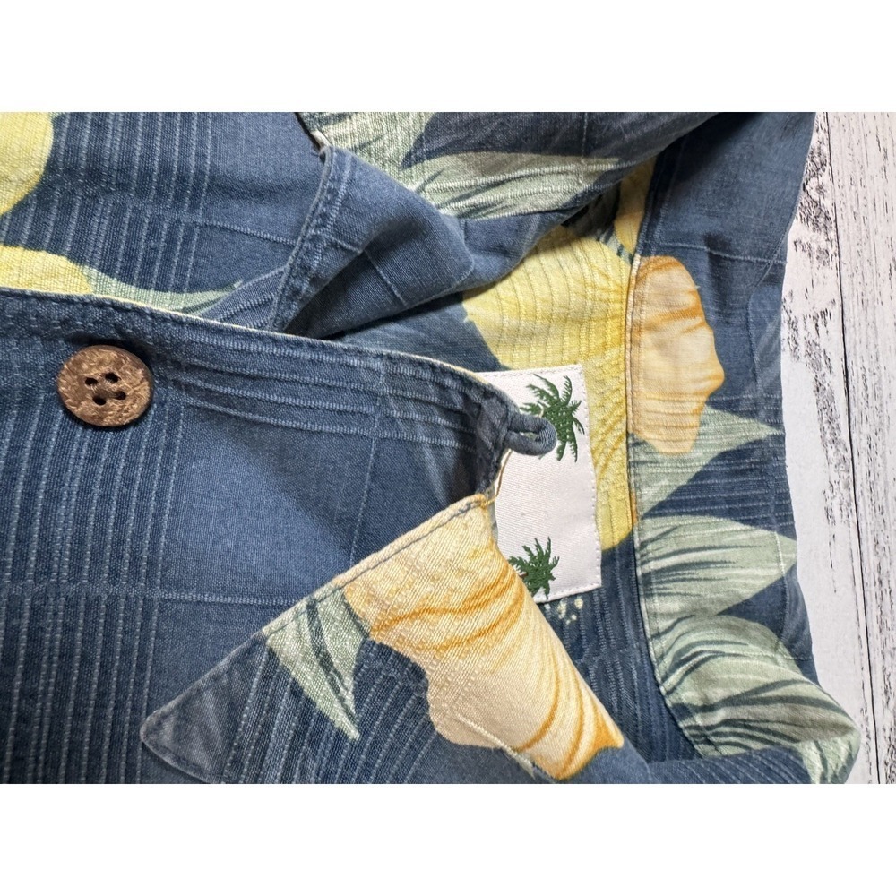 Banana Cabana Floral Buttondown 100% Silk Mens Large Blue Hawaiian Vacation - Picture 7 of 11